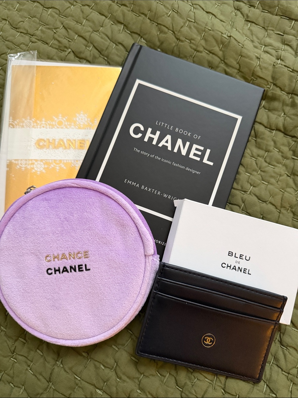 CHANEL Lavender Suede Round Coin Pouch with Gold Logo